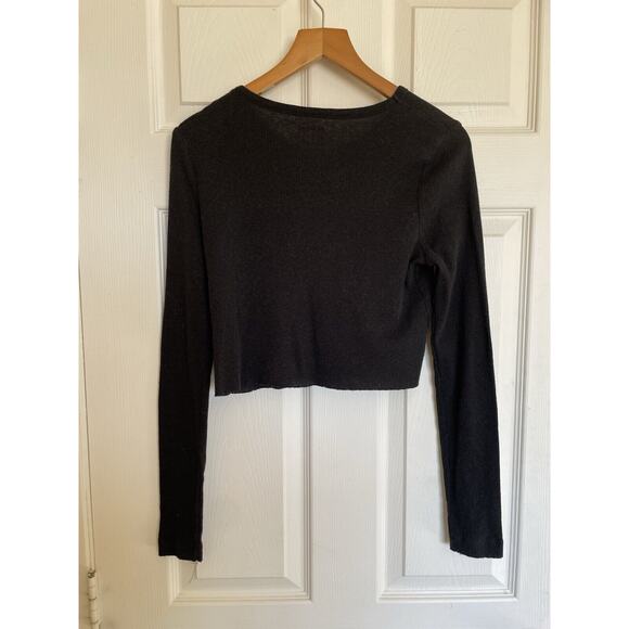 BDG Girlfriend Ribbed Cropped Long Sleeve Crew Neck Basic Tee Black Size Medium - Picture 4 of 6